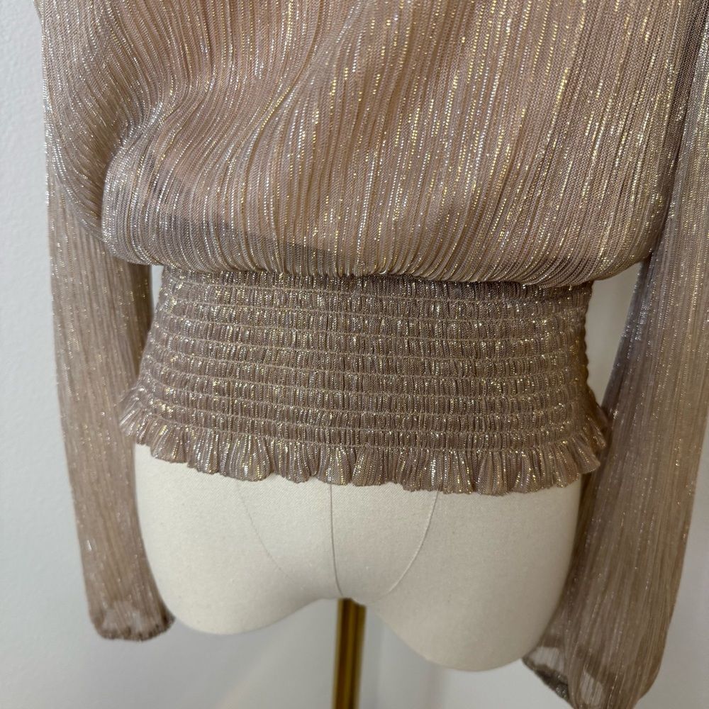[Joie] Metallic Sheer Blouse in Gold -‎ Size Small - Picture 2 of 7